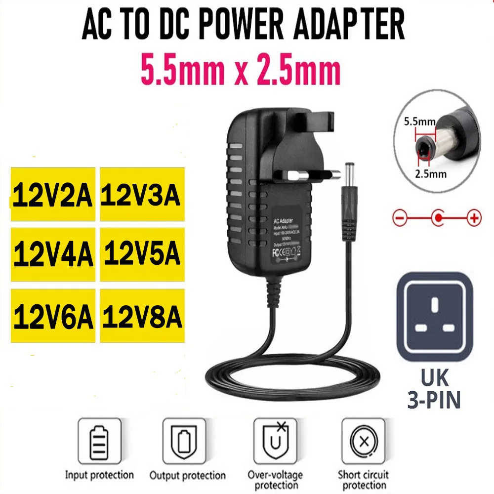 

100-240V AC to DC Power Adapter Supply Universal Charger adapter 12V 1A 2A 3A EU/US Plug 5.5mm x 2.5mm Plug For Led Strip Light