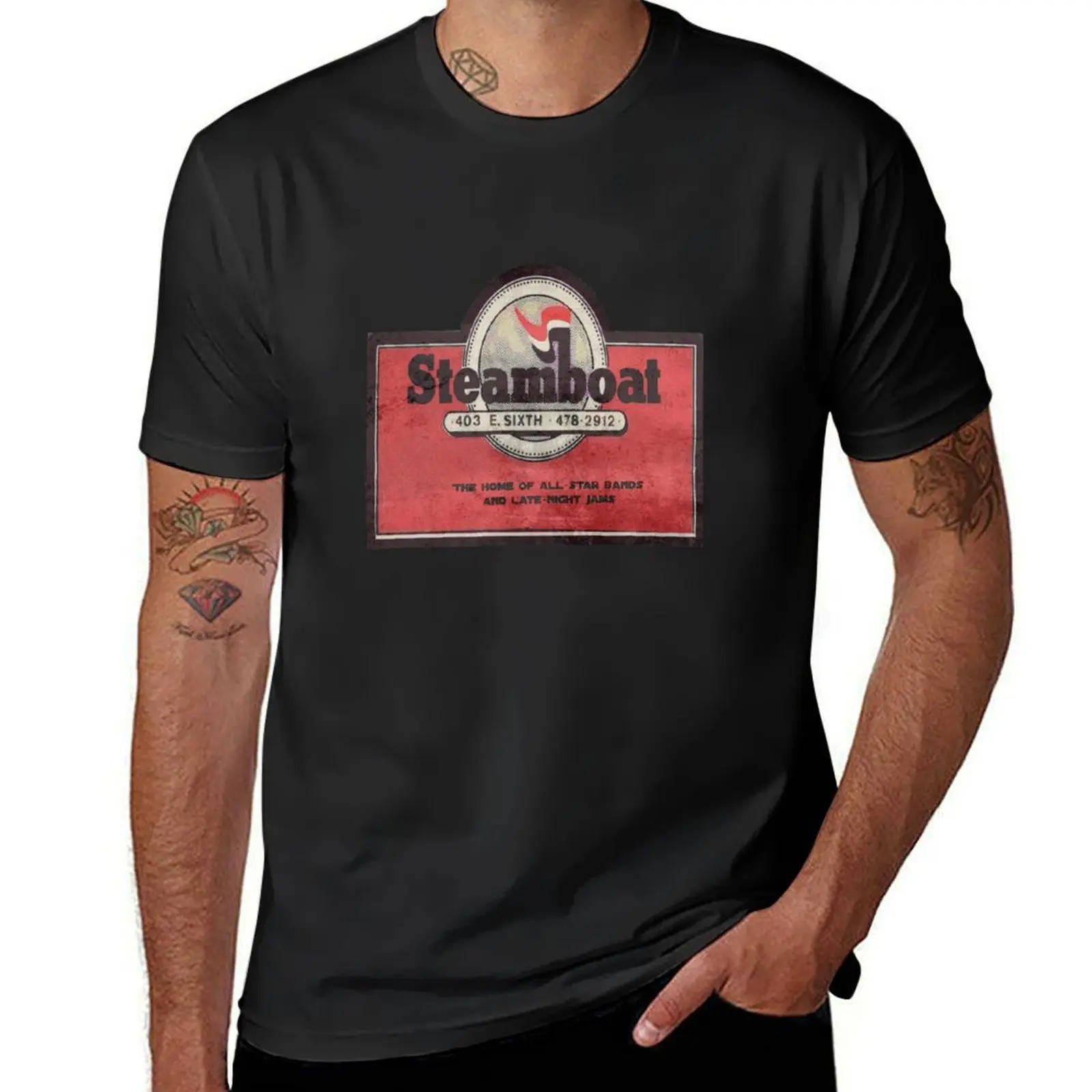 Steamboat, Sixth Street, Austin Texas (1977-94) T-Shirt quick drying boys whites customs Men's t-shirts