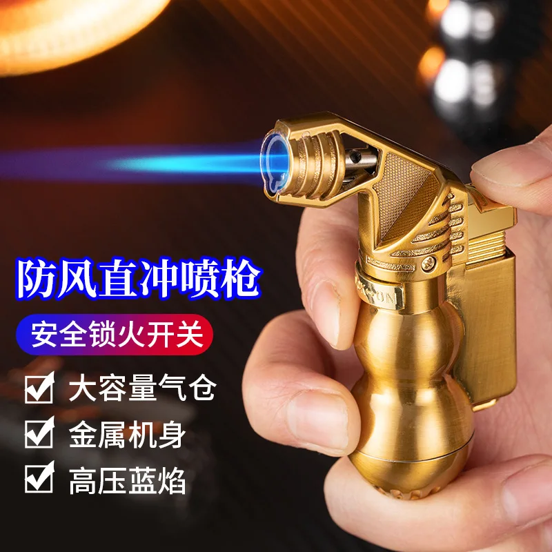 Mini Metal Windproof Powerful Ignition Butane Gas Blue Flame Turbine Jet Lighter Kitchen Cooking Camping Tools