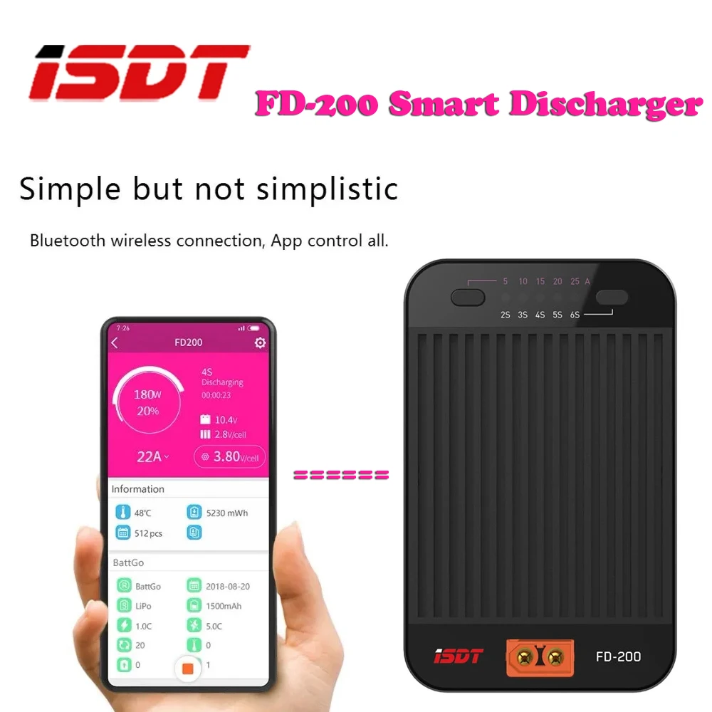 

ISDT FD-200 Smart Discharger 200W 25A Поддержка 2-8S Lipo Battery Wireless APP Control для RC Drone Car Boat Model Запасные части