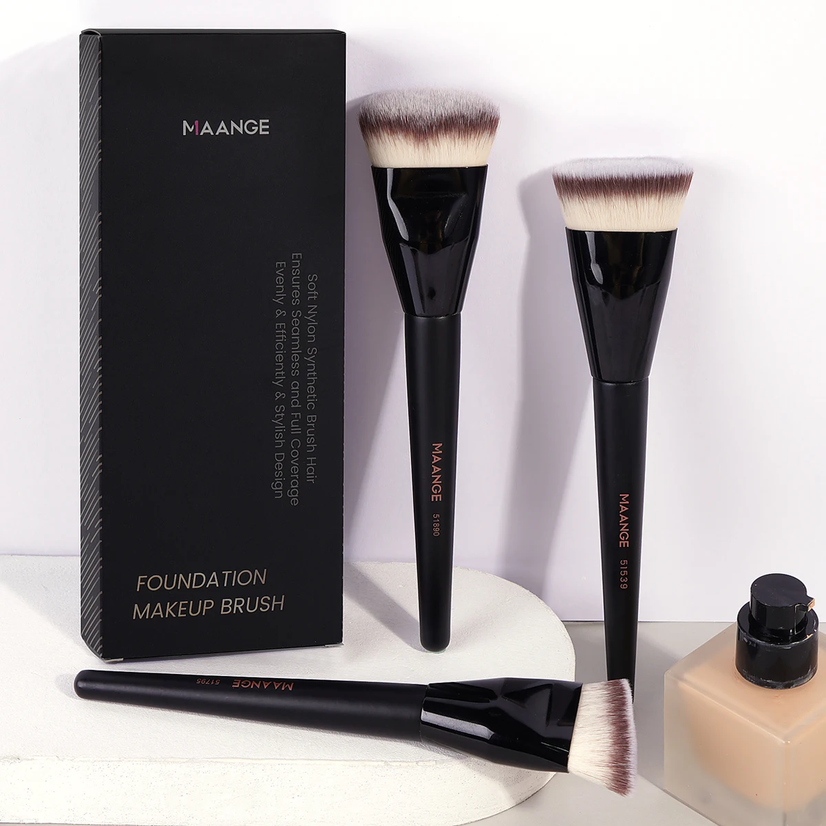 MAANGE 3pcs Makeup Brush Set Angle Round Flat Head Foundation Brush Soft Bristle With Box Skin-friendly Makeup Tool for Beauty