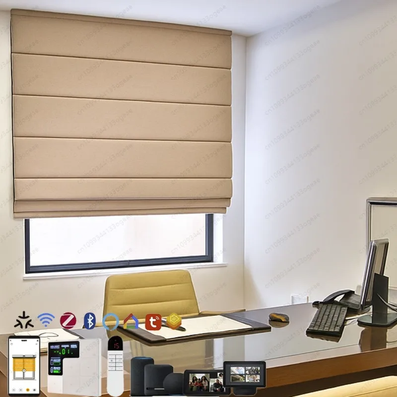 New Custom Size Large Windows Electric Automatic Roman Blinds Electric Sunroom Cordless Blackout Linen Roman Curtains