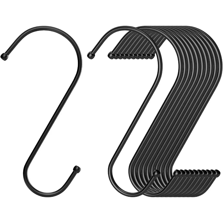 خطافات كبيرة S 6 Ih خطافات نباتات معدنية معلقة قابلة للعكس باللون الأسود عالي التحمل 12 قطعة #1