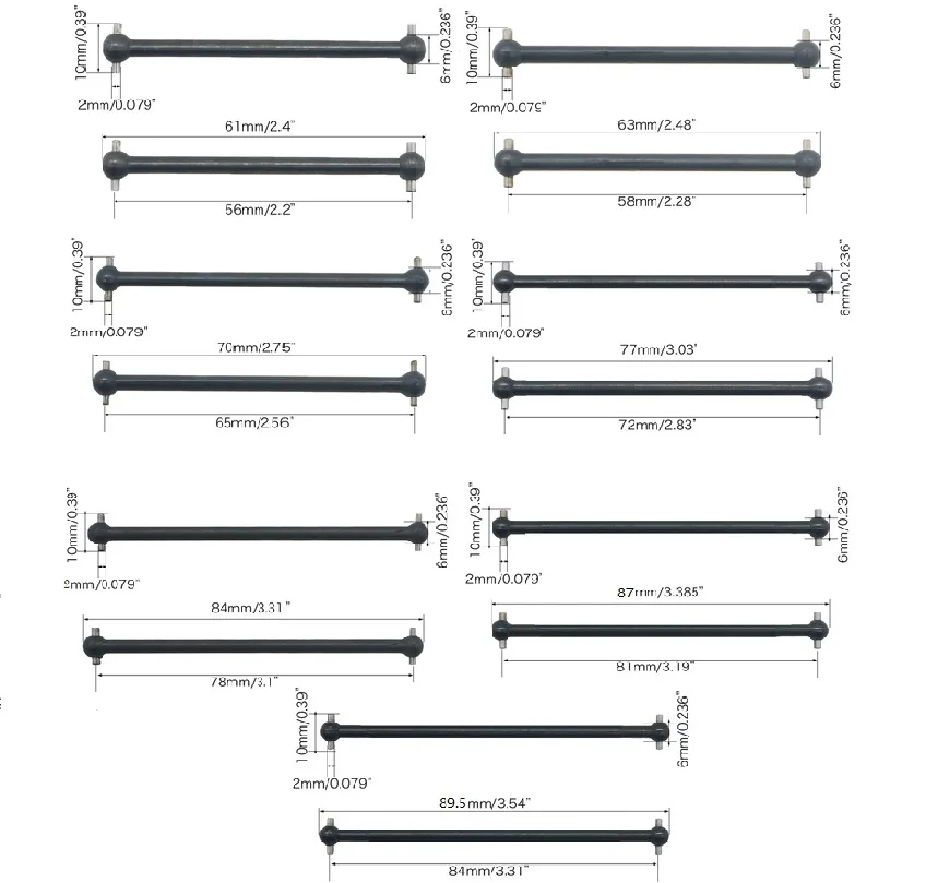 RC Metalowy wał napędowy Dogbone 61/63/70/77/84/87/89.5mm Do 1/10 HSP 94101 94102 94103 94107 94122 94123 94155 94166 Części zamienne