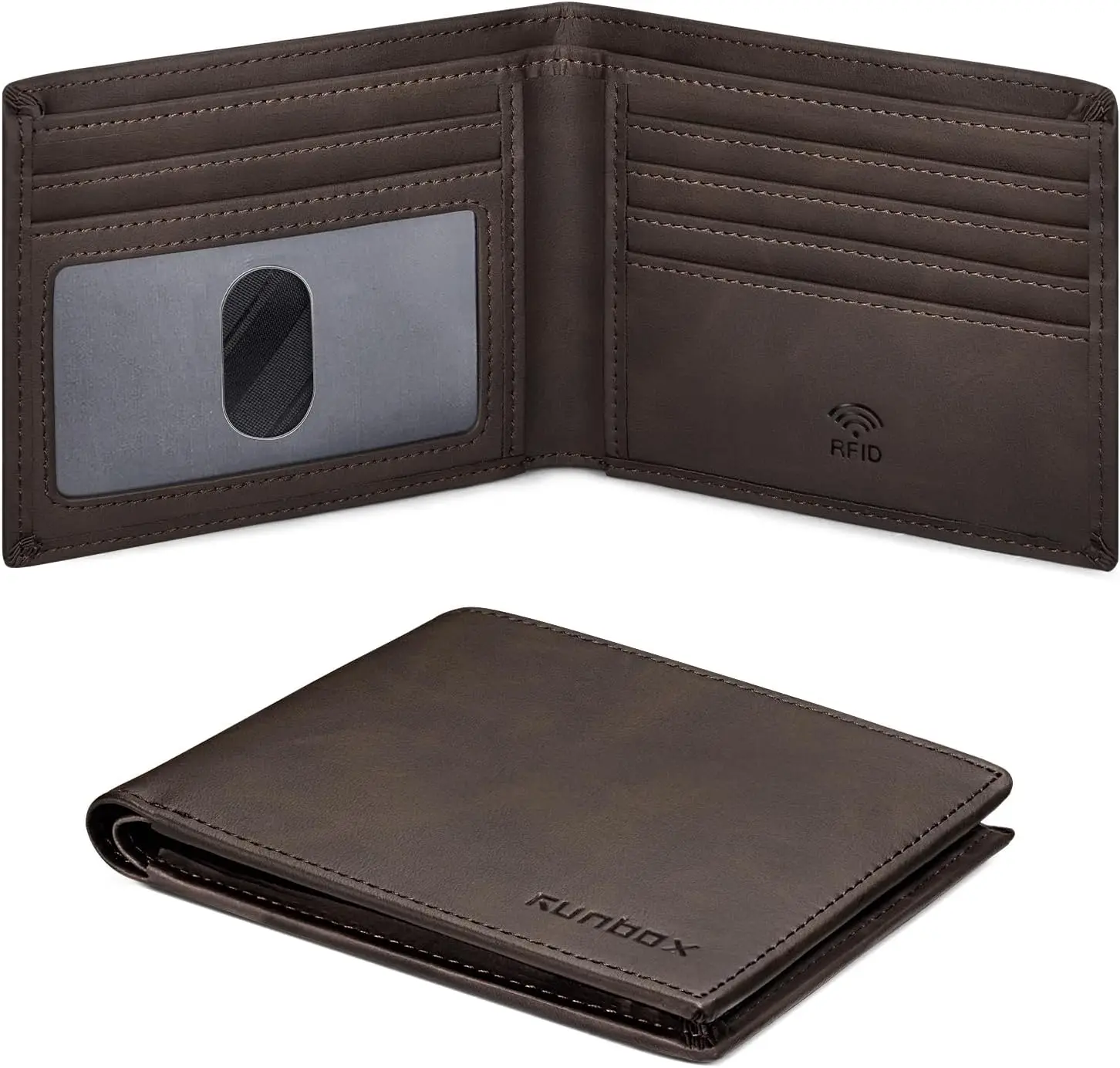 

Men's Slim Leather Bifold Wallet with RFID Blocking, Minimalist Front Pocket Design