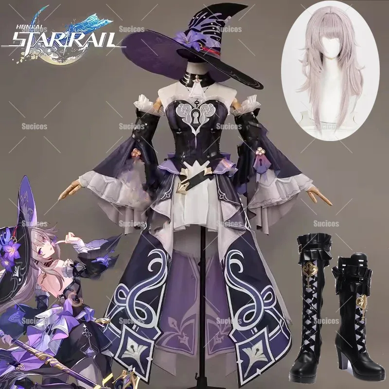 

The Herta cosplay costume wig thankai star rail cosplay dress magic hat uniform women men Halloween rode play shoes prop