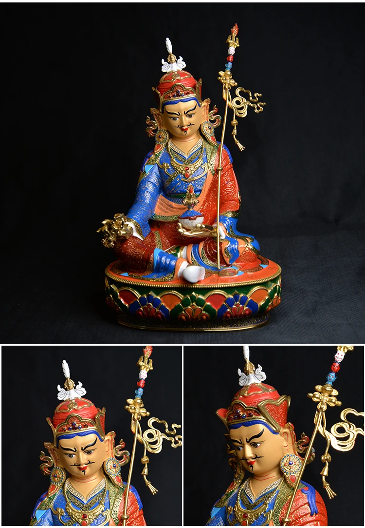 high grade Upscale Tibet Thailand COLOR painted Guru Rinpoche Padmasambhava COPPER Buddha statue Efficacious safety Buddha