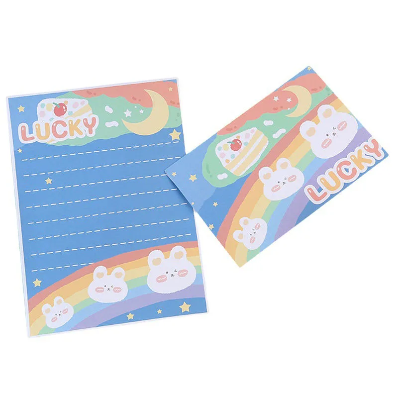 Cartoon Rabbit Letter Paper Combination, Envelope Criativo, Material Escolar, Conjunto de Atividade, Bonito, 10 Envelopes, 10 Letra