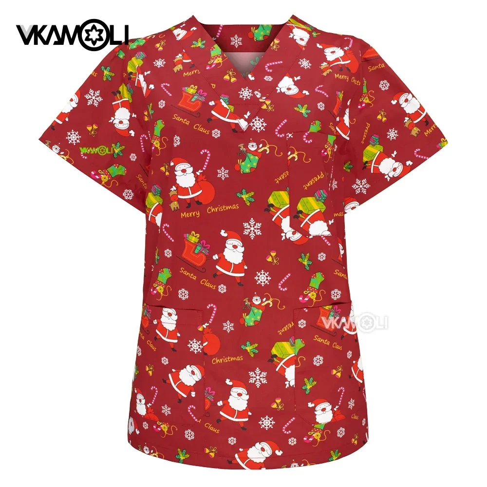 2025 Autumn/Winter New Christmas Cartoon Printed Scrub Top for Doctors, Nurses in Pediatric and Dental Hospitals