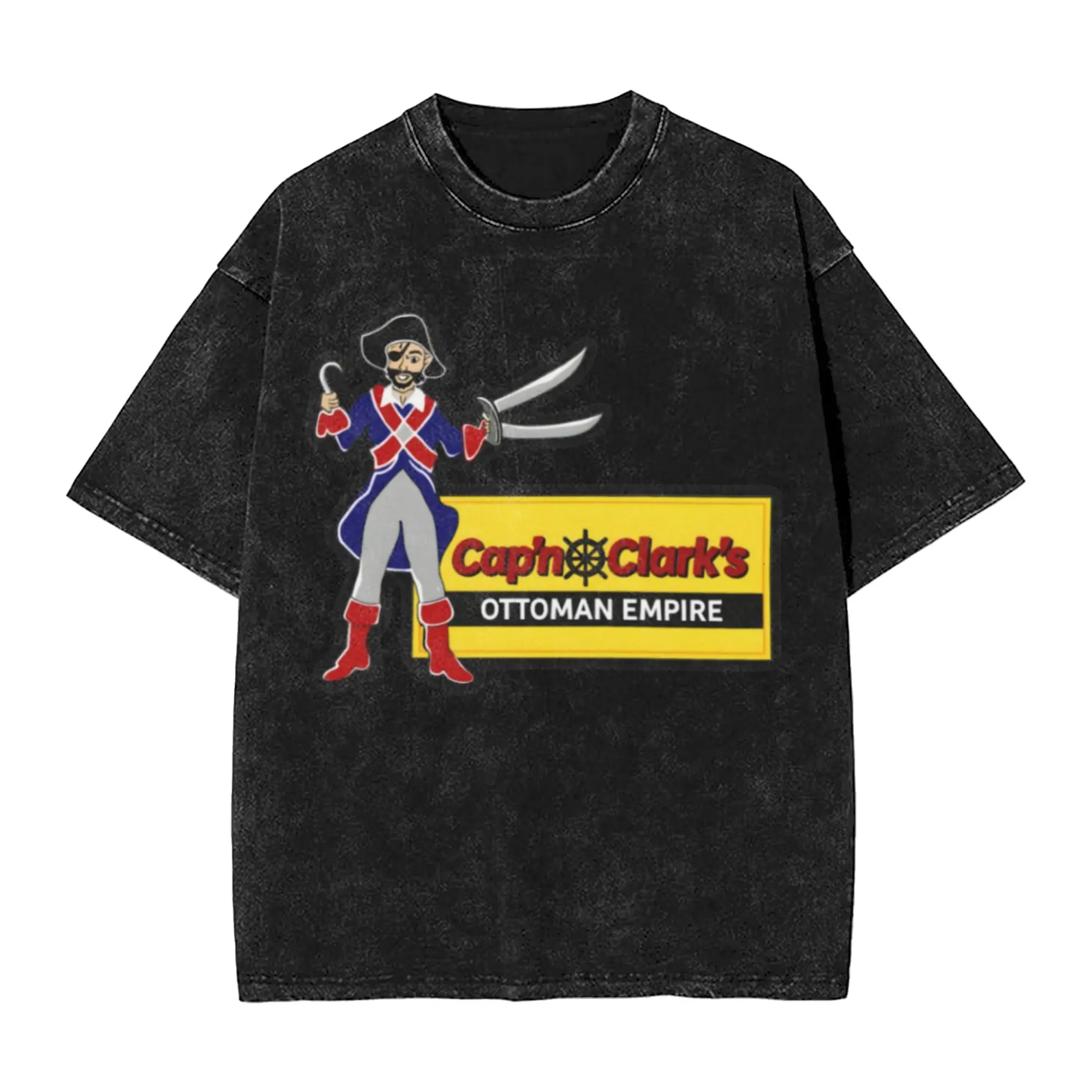 Cap'n Clark's Ottoman Empire - The Backrooms T Shirt Washed Short Sleeve High Street T-Shirt  Retro Tops Streetwear Tee Shirt