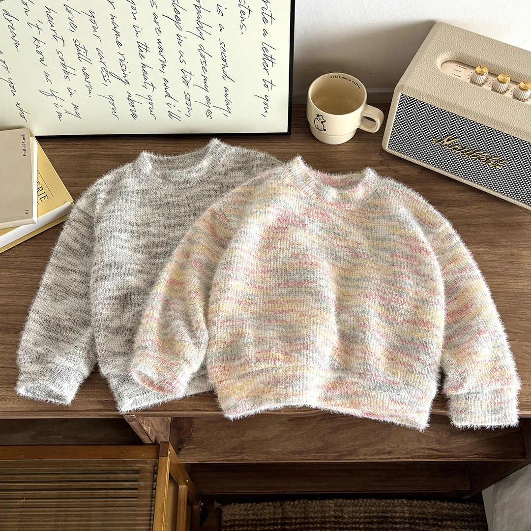 

Girls Autumn New Stylish Knitted Sweatshirt Loose Colorful Casual Pullover Sweater Fashionable Versatile Outfit for Kids