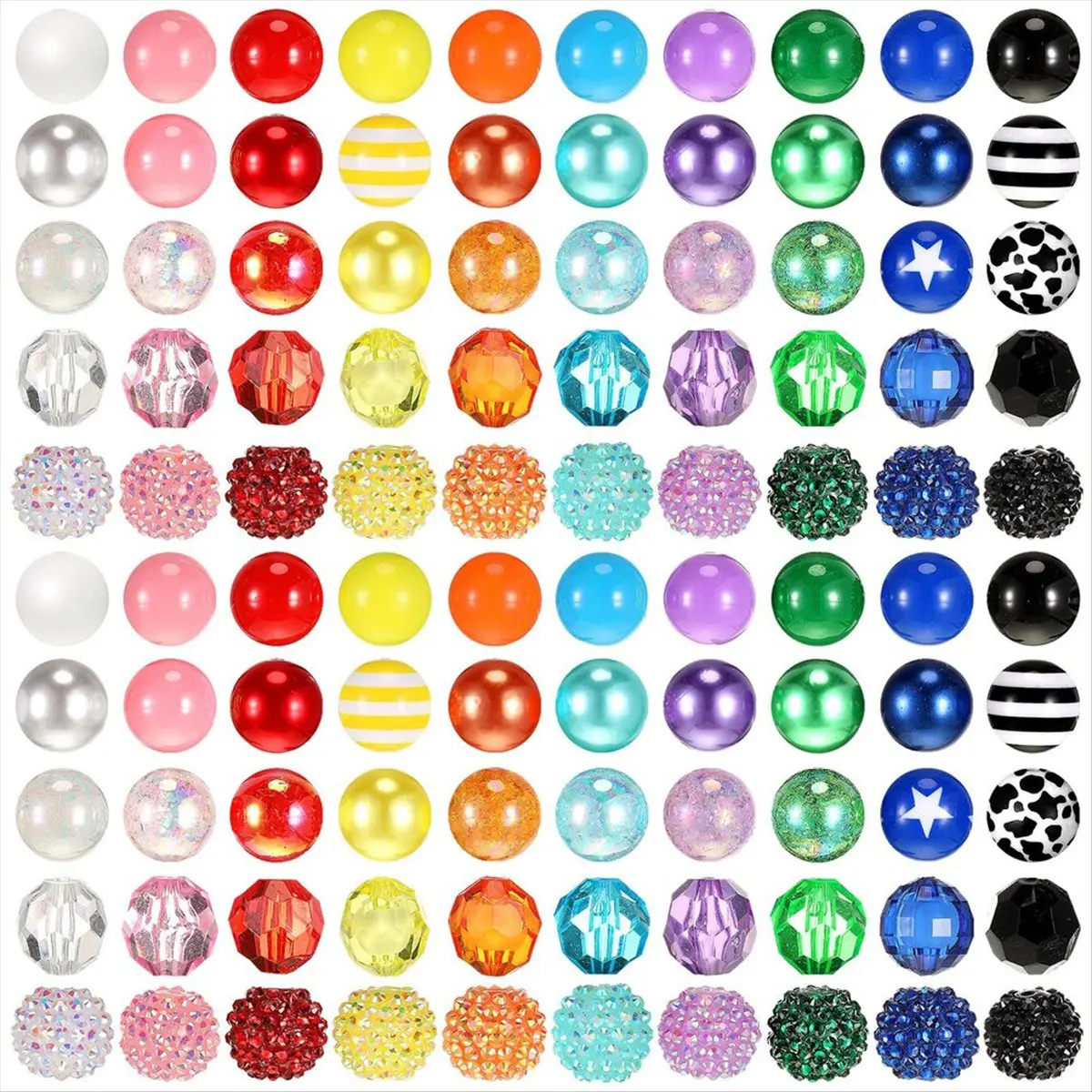 AA83 100 Pcs 20mm Beads for Pens Rhinestone Beads Bubblegum Beads for Pens Beadable Keychains DIY Craft Pen Jewelry Making