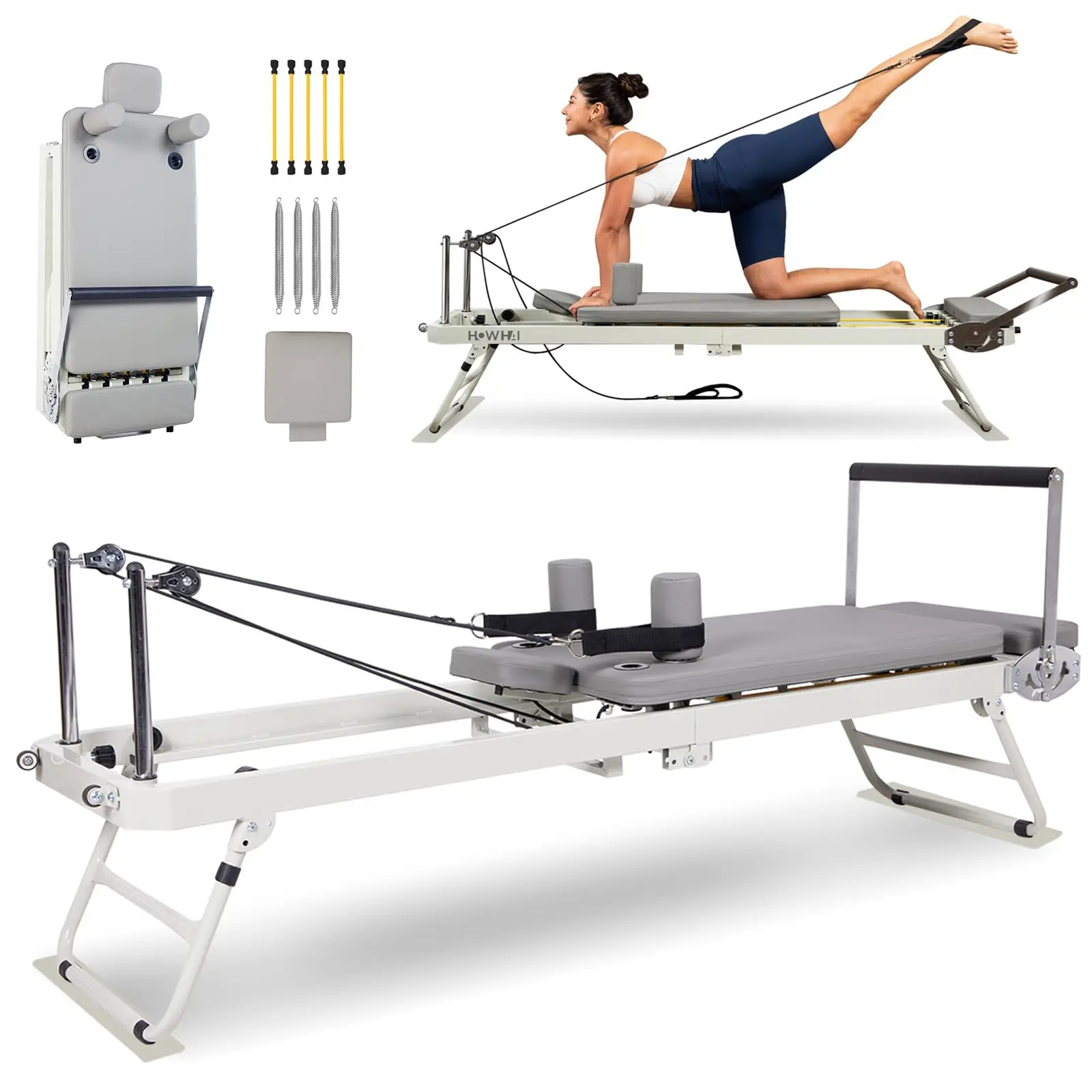 Pilates Reformer, Reformer Pilates Machine Foldable for Home Gym, Pilates Equipment with Jump Board and Dual Resistance