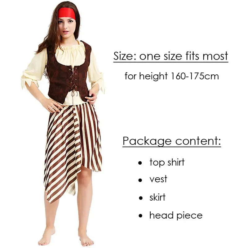 Halloween Pirate Costumes Adult Women Captain Pirate Costume Beige Stripe Fantasia Carnival Cosplay per coppia