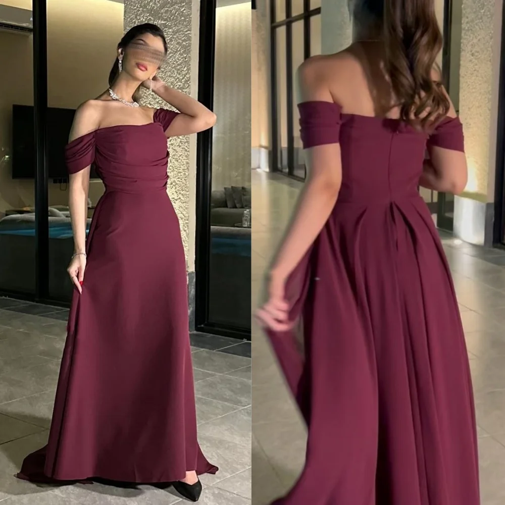 Simple High Quality Jersey Pleat Draped A-line Off-the-shoulder Long Dresses Evening Dresses Chinese Style Casual Classic Retro