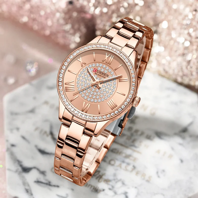 CURREN 9084 Elegant Women's Quartz Watches Luxury Diamond Dial Stainless Steel Strap Luxury Fashion Ladies Business Watch Gifts