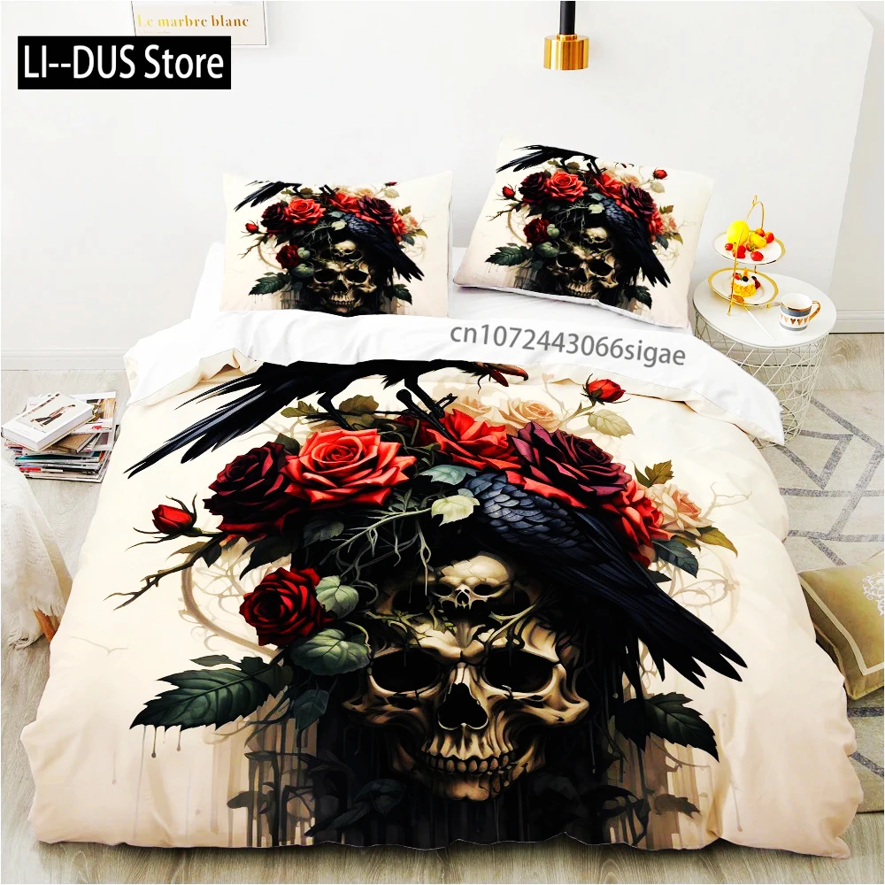 

Rose Skull Anime Duvet Cover Sets Bedding Set Famous Comforter Bed Linen Twin Queen King Single Size Dropshipping Gift