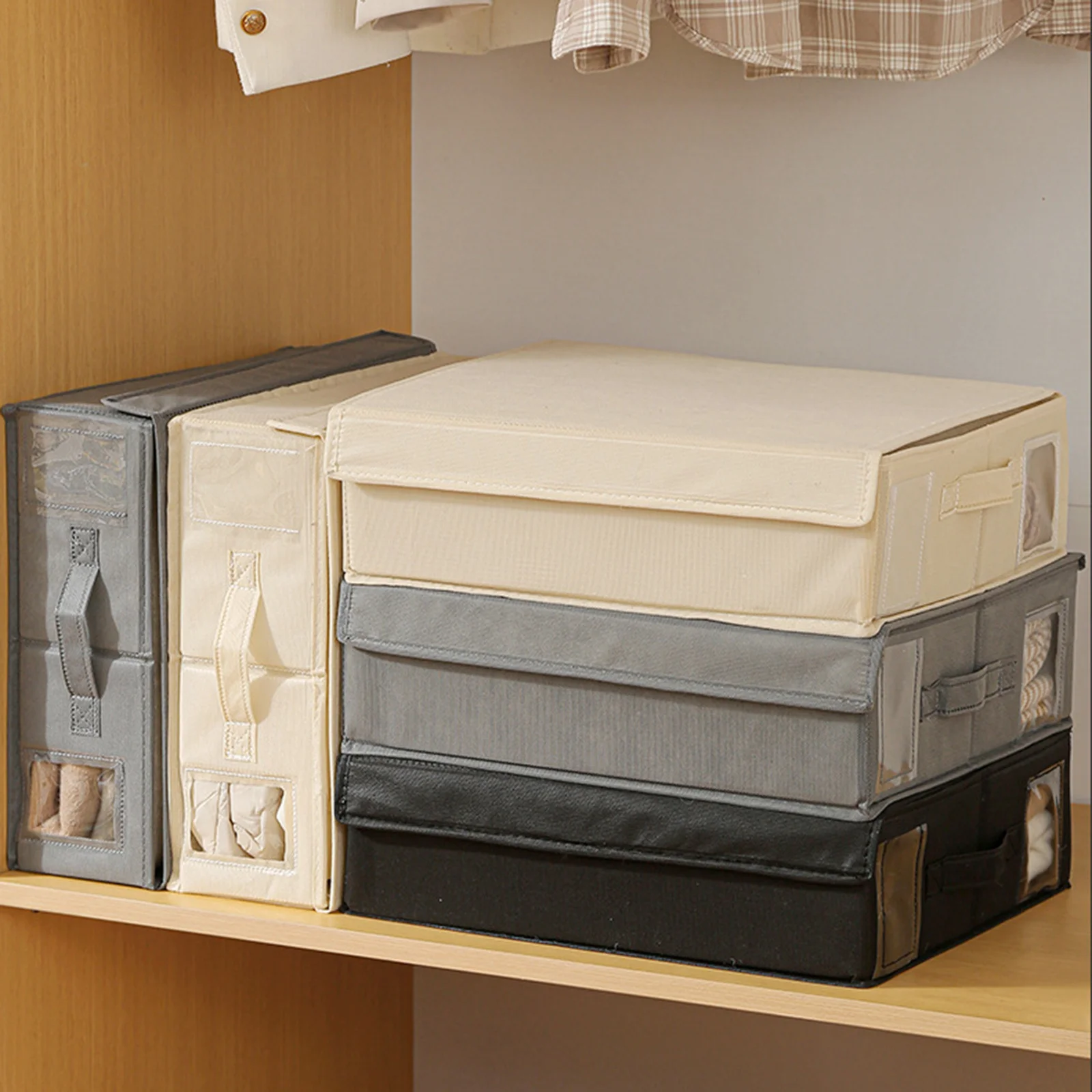 

Foldable Blanket Storage Case Dustproof Bed Sheet Organizer Clothes Storage Box with Clear Window for Home Wardrobe Organization