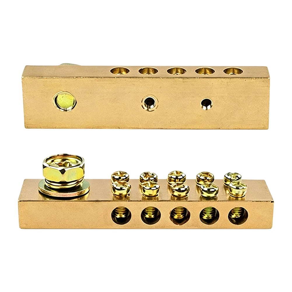 2pcs Double Hole Ground Busbar Copper Terminal Block High Current Wiring Connector For Electrical Panel Distribution Box