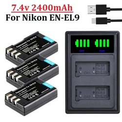 2400mah EN-EL9 ENEL9 EN-EL9a EN EL9A Battery + Dual Slot Charger for Nikon D40 D40X D60 D3000 D5000 EL9 EL9a Camera Battery