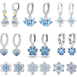 Women's Romantic 925 Sterling Silver Snowflake Star Shining Zircon Christmas Winter Earrings Fit Wedding Party Exquisite Jewelry