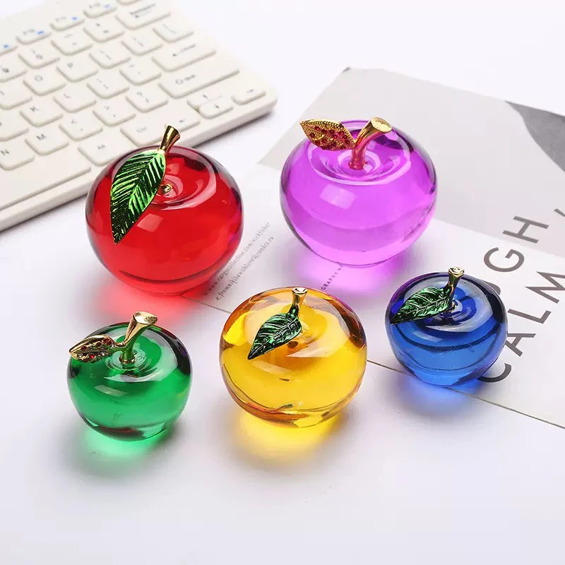 50MM Crystal Red Apple Model Glass Paperweight Figurine Miniature Gifts Table Decor