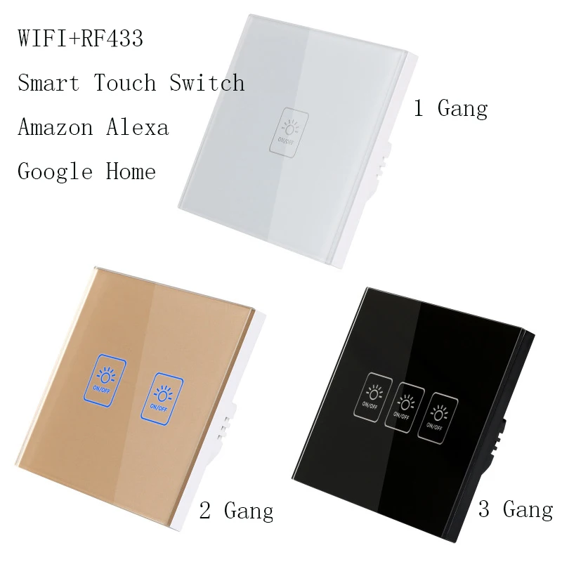 

RF433 WiFi 2.4G Graffiti Smart Touch Wall Switch AC90-240V 10A 1/2/3 gang forAlexa Google Home Voice Control Switch