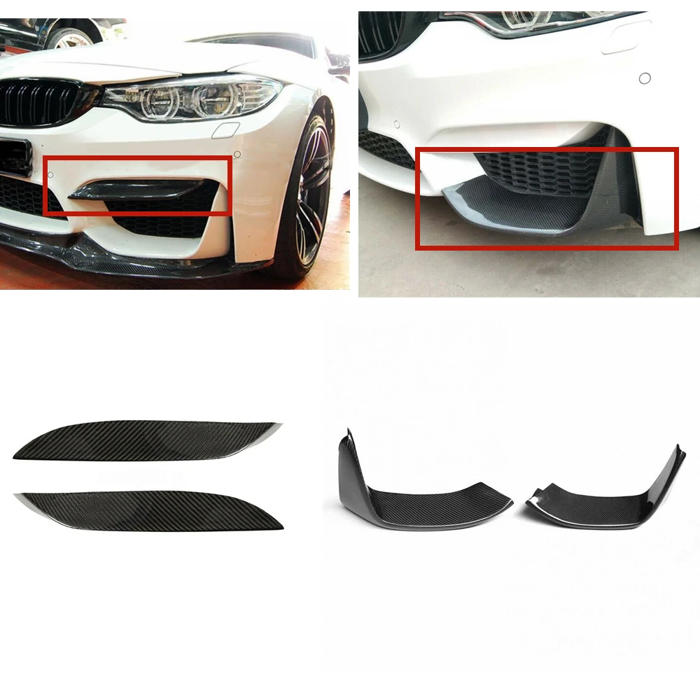 4 Pieces Lower & Upper Air Vent Splitter Trim Front Bumper Fog Light Frame Carbon Fiber For BMW F80 M3 F82 F83 M4 2015-2020