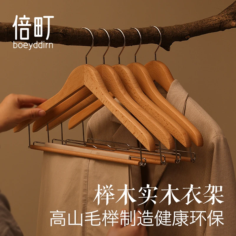 

‌Premium Solid Wooden Hangers Set - Heavy Duty Beech Clothes Hanger with Pants Clips, Luxury Wardrobe Organizer for Home Closet