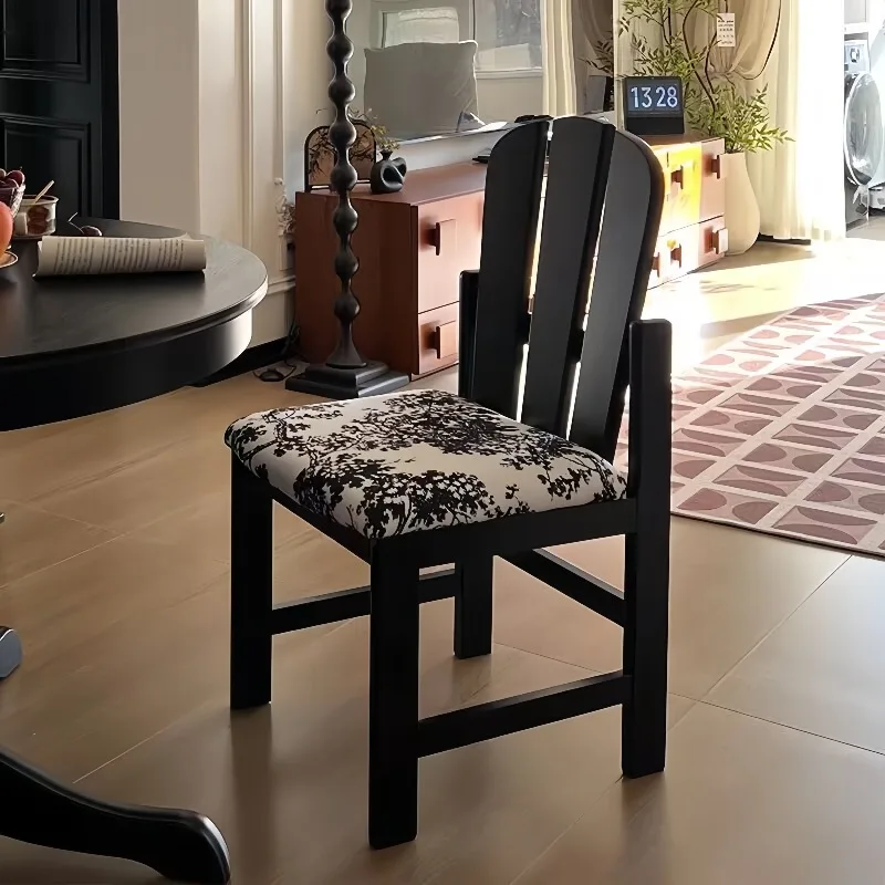 Vintage Solid Wood Vanity Stool French Upholstered Makeup Chair Small Space Kitchen Dining Chairs