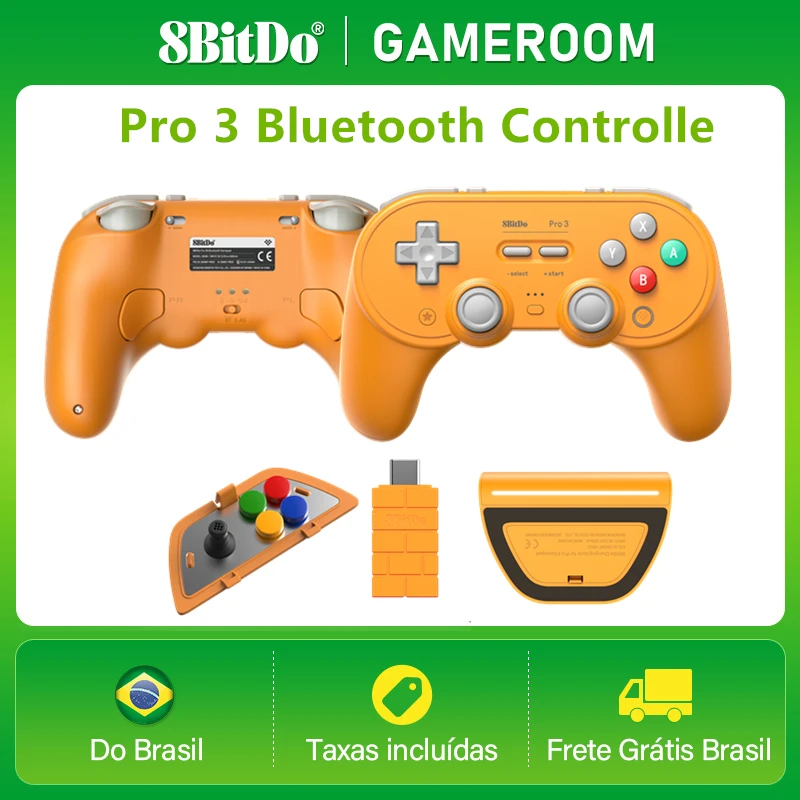 Gamepad 8BitDo com base de carregamento Pro 3, controlador Bluetooth 2.4G, adaptador para