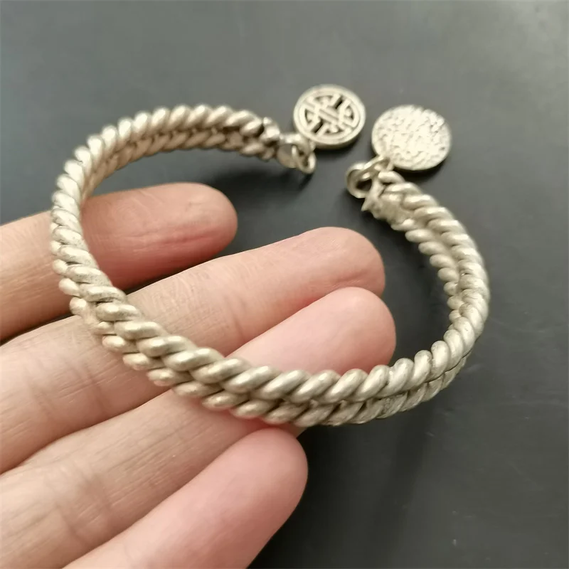 Maichuang/Tibetan Silver Inlaid A Pair Bracelet Fashion Bangles Personality Charm Jewelry Exquisite Workmanship Men Women Gift