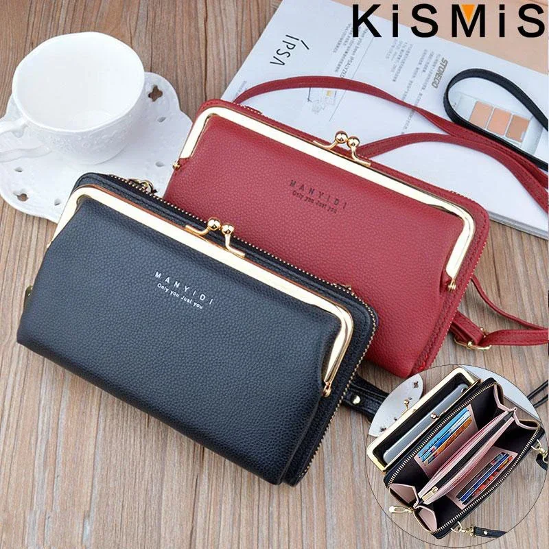 Ladies Crossbody Bag PU Leather Handbag Women Travel Casual Shoulder Bag Everyday Use Double Layer Mobile Wallet Clutch Purse