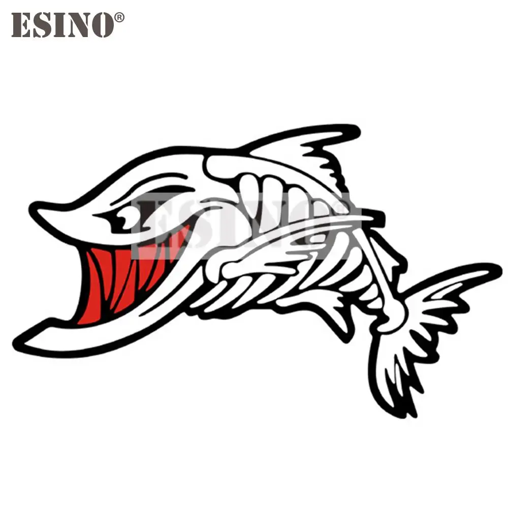 14x8cm Reflective Skeleton Fish Car Sticker PVC Waterproof Funny Shark Bone Auto Decal Motorcycle Boat Bumper Decor
