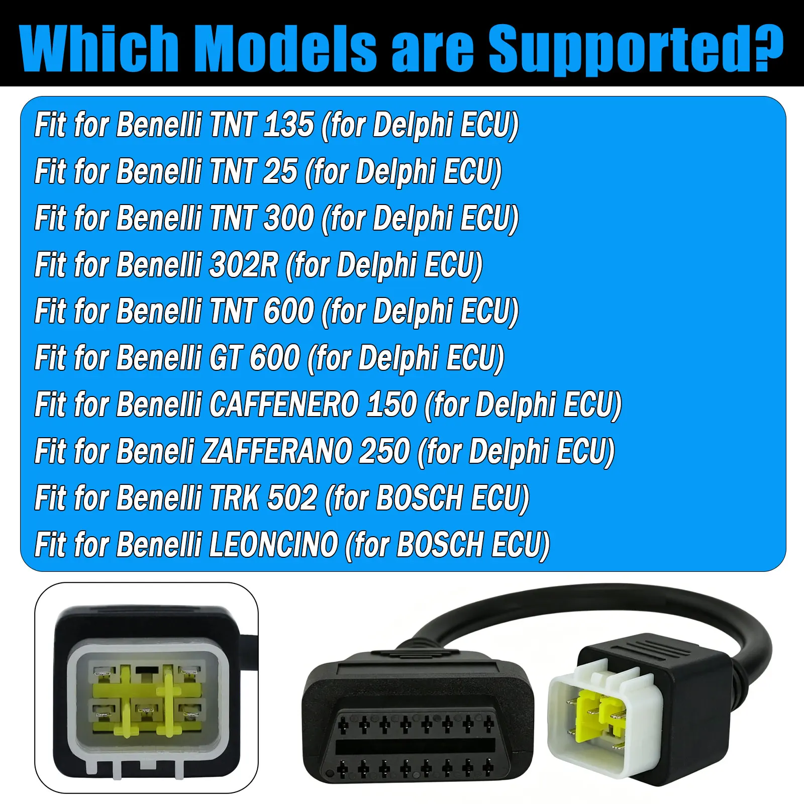 OBD2 Diagnostic Cable For BOSCH Delphi 6Pin OBDII Adapter For Benelli TNT25/135/300/600,GT600,302R,TRK502,LEONCINO ECU Connector