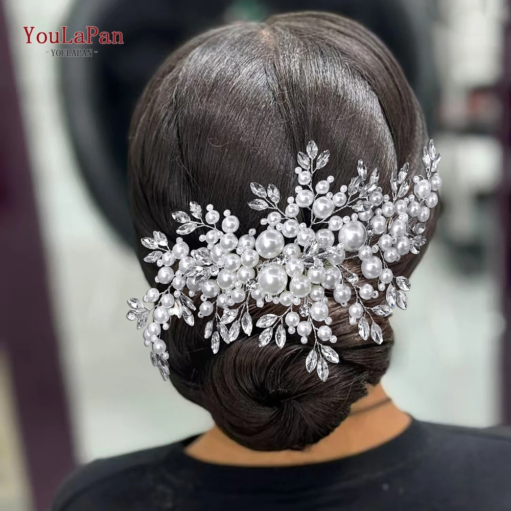 

YouLaPan Silver Color Rhinestone Pearl Wedding Hair Comb Headband Bride Women Wedding Hair Accessories Jewelry Tiara Gift HP917