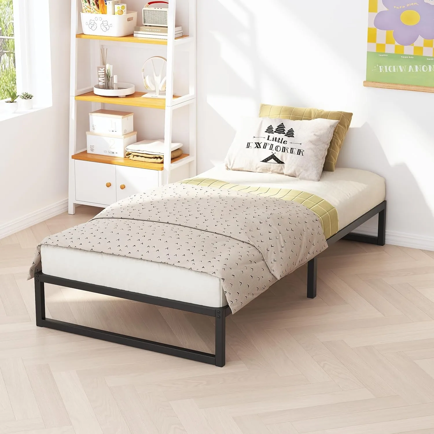 8 Inch Twin XL Bed Frames, Mattress Foundation with Steel Slat Support, No Box Spring Needed, Easy Assembly, Black
