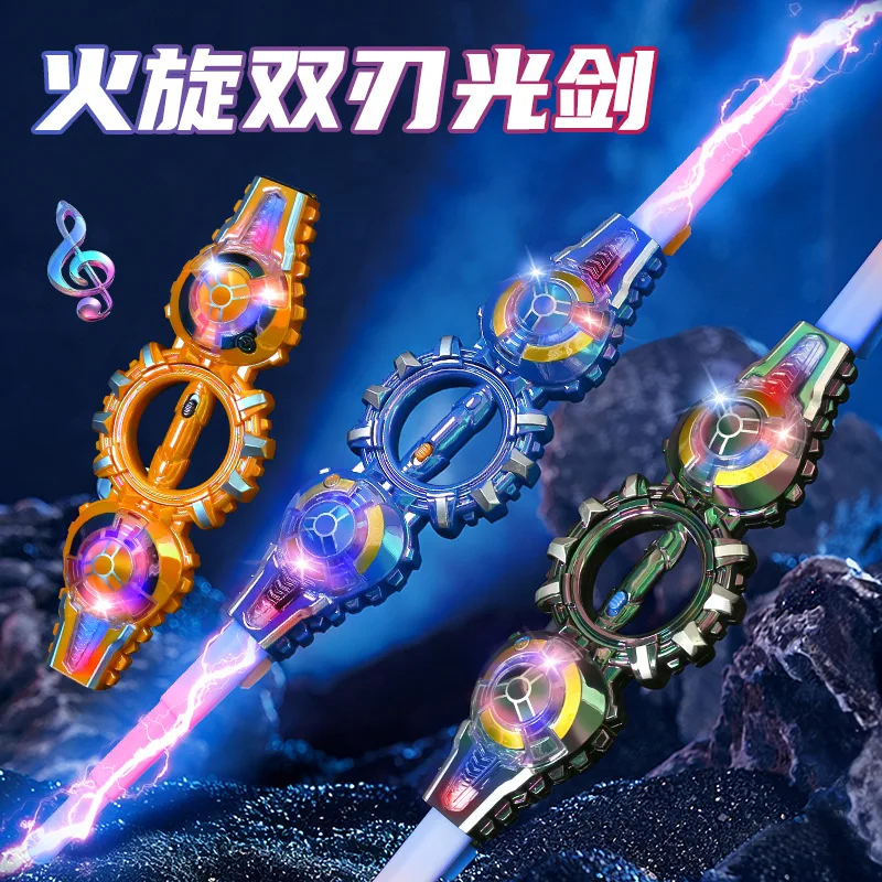 Double-Edged Lightsaber Extendable Rotating LED Light Lightsaber Toy with Flashing Light Sound Effects For Kids Adult Cosplay