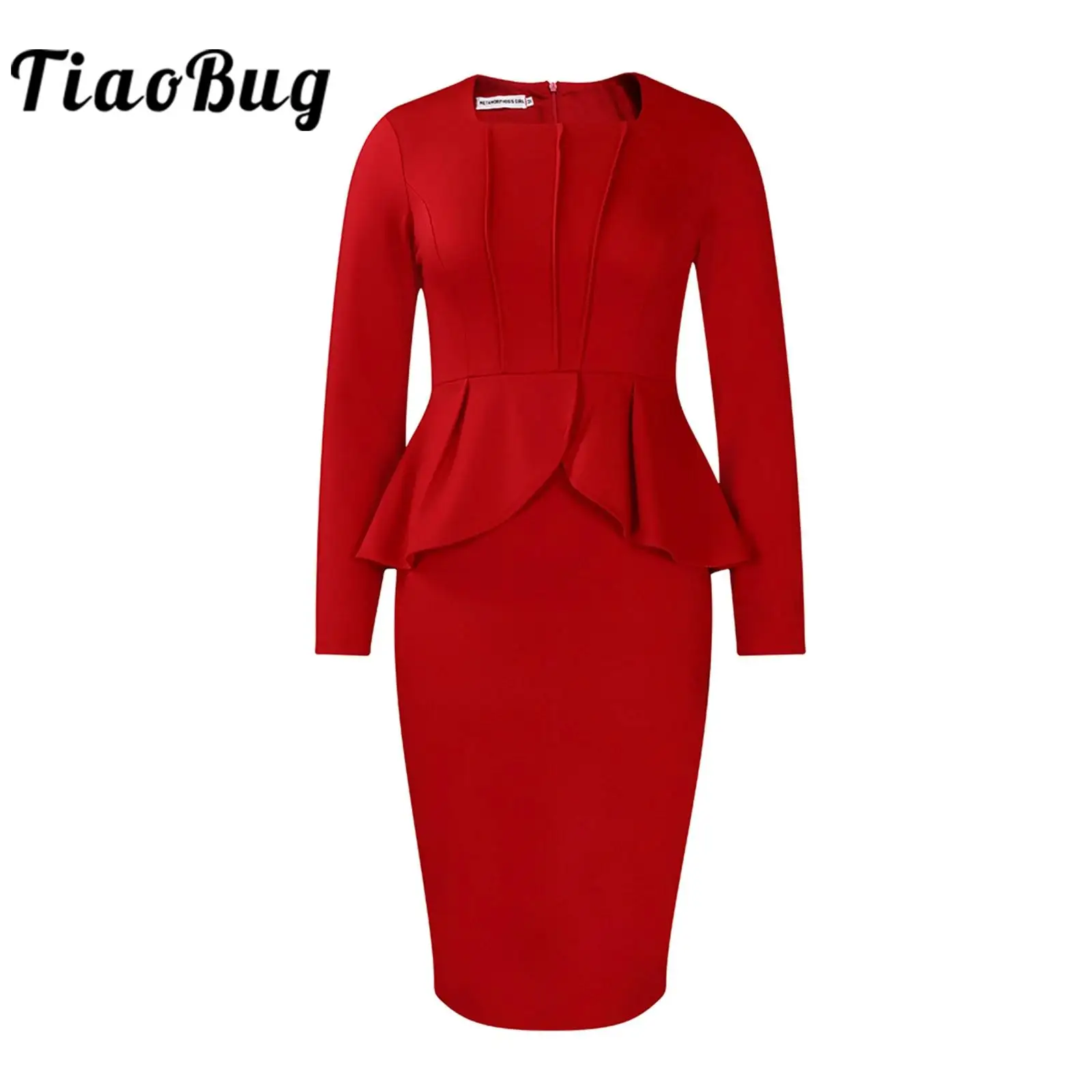 

Womens Bodycon Dress Square Neck Long Sleeve Ruffled Solid Color Elegant Sheath Dress for Evening Party Cocktail Gown