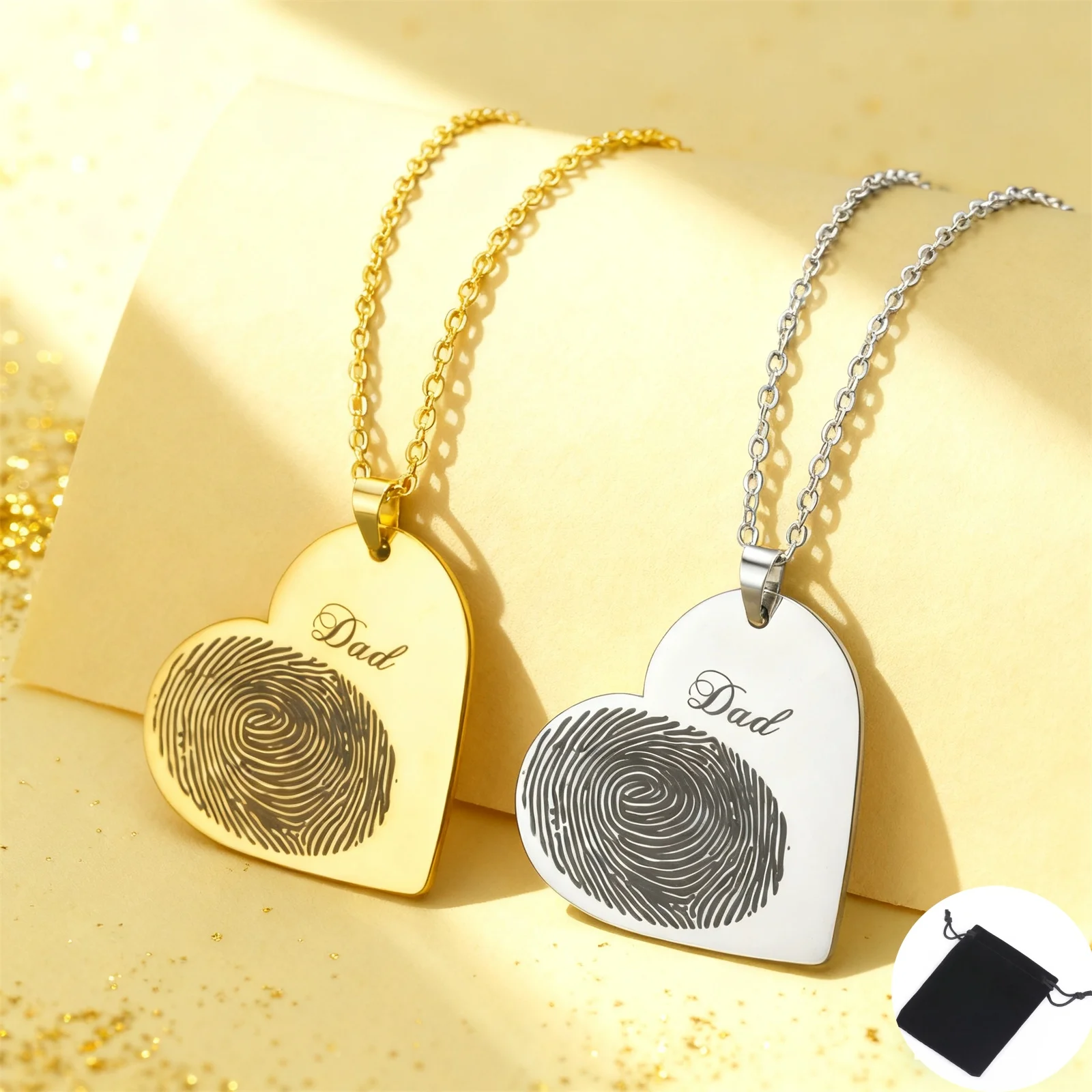 تخصيص اسم تاريخ الحب بصمة قلادة الفولاذ المقاوم للصدأ القلب بصمة زوجين سلسلة عنق مجوهرات الأسرة