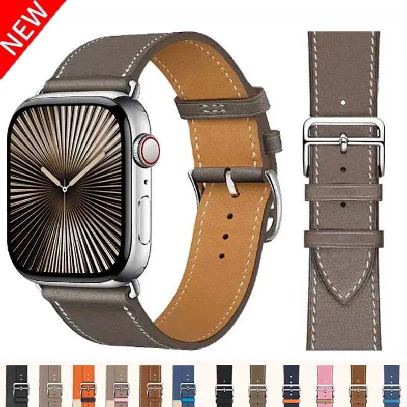 Кожаный ремешок для часов Apple Watch, ремешки 46 мм, 44 мм, 41 мм, 45 мм, 38-42 мм, 40 мм, 49 мм, браслет iWatch series 10-Ultra 9-8-7-SE-6-5-4-3