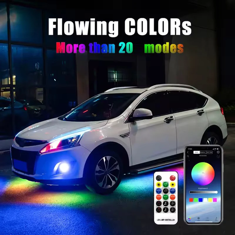 

RGB внешняя светодиодная лента для автомобиля, приложение с дистанционным управлением, светодиодная лента под автомобильной трубкой, подсветка, система днища, неоновый свет