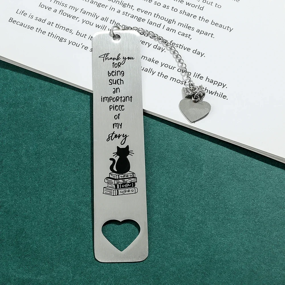Marcador de citação inspiradora de gato em aço inoxidável “obrigado para ser um pedaço importante da minha história” presentes de marcador de metal