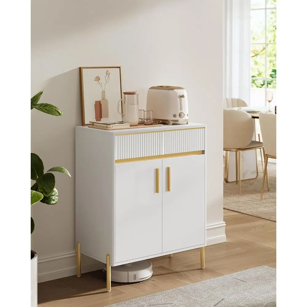 White Modern Storage Cabinet with Adjustable Shelves for Living Room