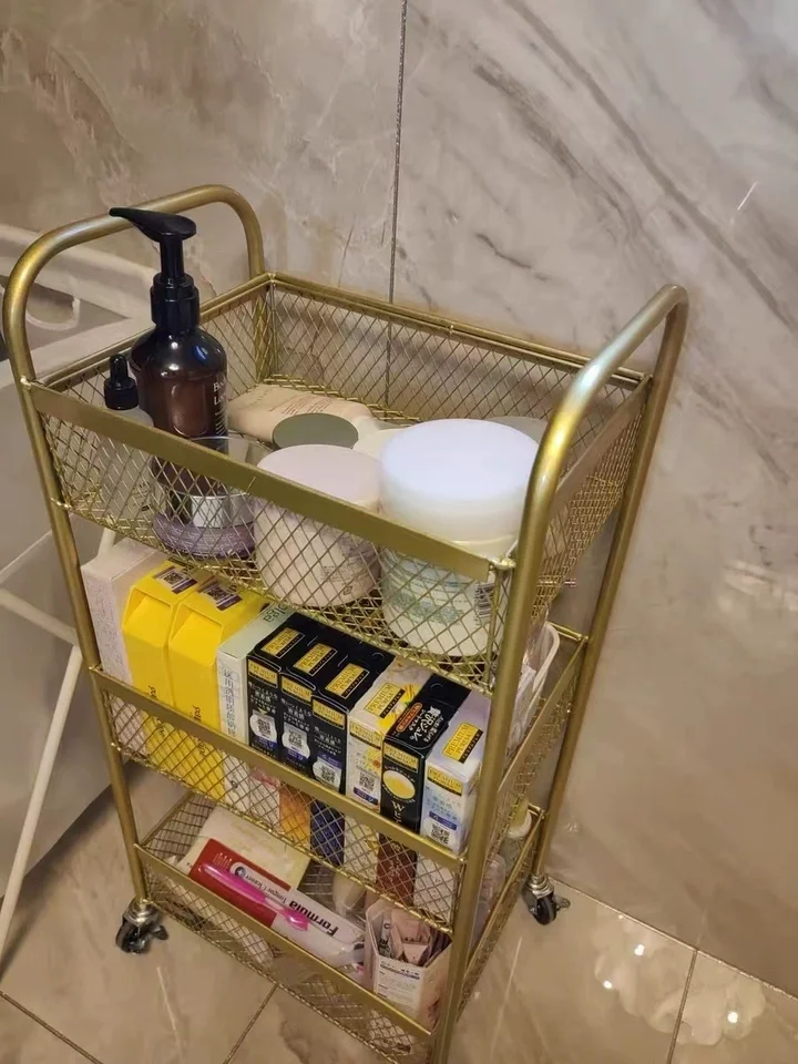 عربة دوارة لصالونات التجميل عربة تخزين مستحضرات التجميل المحمولة لأدوات وشم شعر الأظافر 3 طبقات عربة صالونات التجميل المعدنية