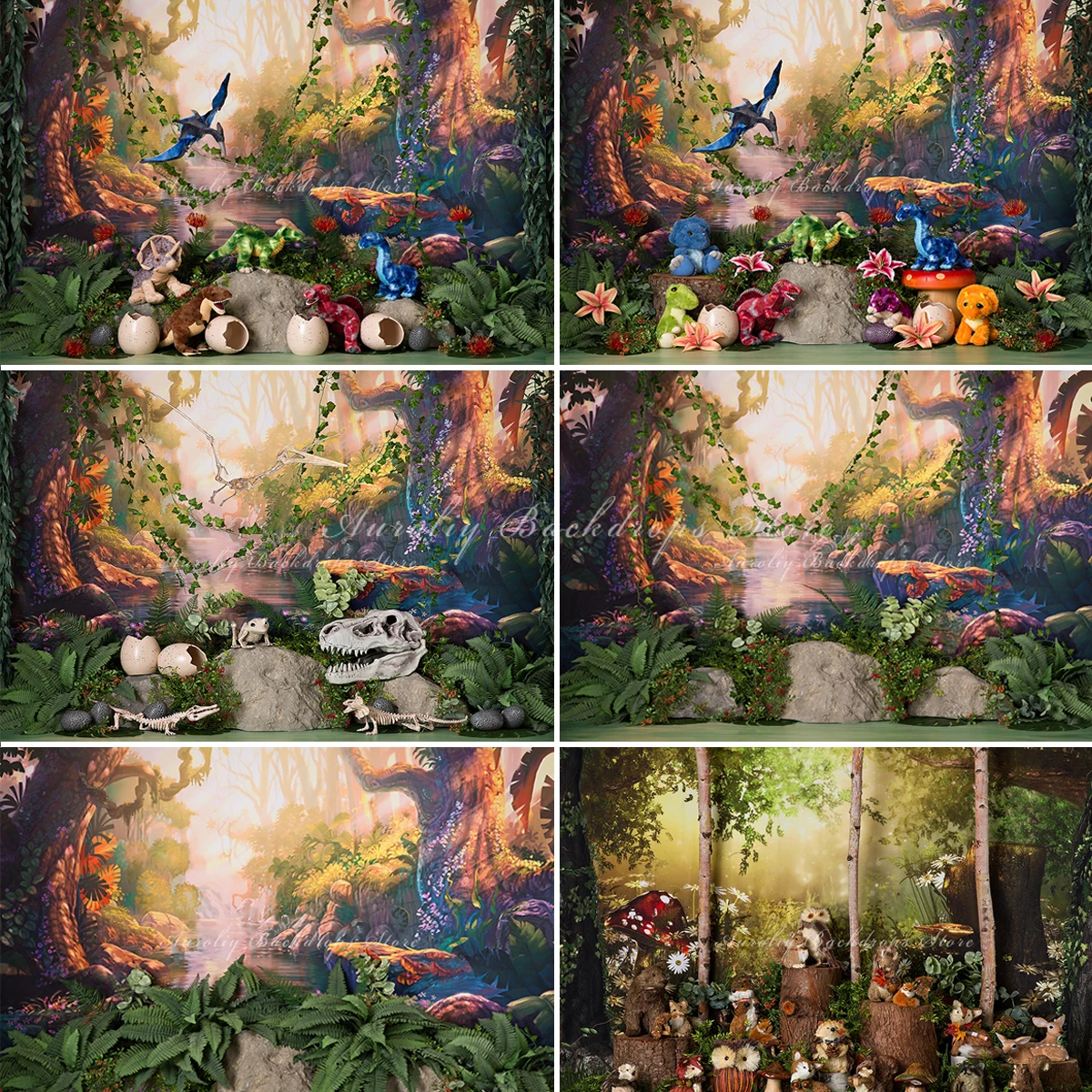 

Jurassic Garden Backdrops Kids Baby Photography Props Child Adult Photocall Decors Tropical Forest Trees Animals Background