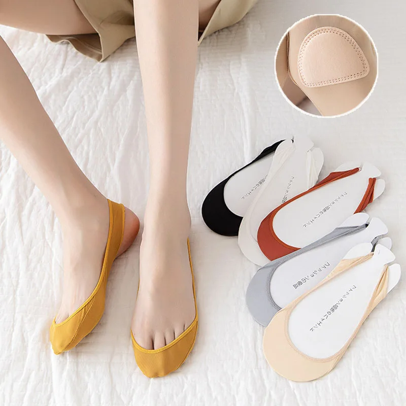 1-5Pairs Cooling Ice Silk No Show Socks for Women Ultra Thin Invisible Half Foot Liners Non Slip Low Cut Summer High Heels