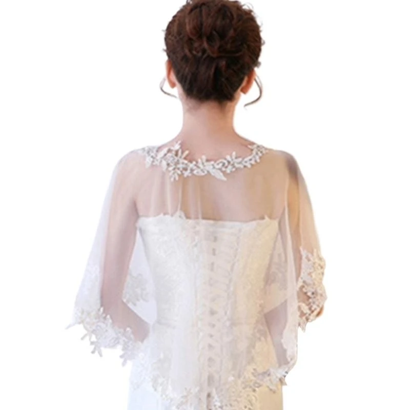 Embroidered White Shawl Shoulder Wrap Wedding Bride Shawl Elegant Party Shawl
