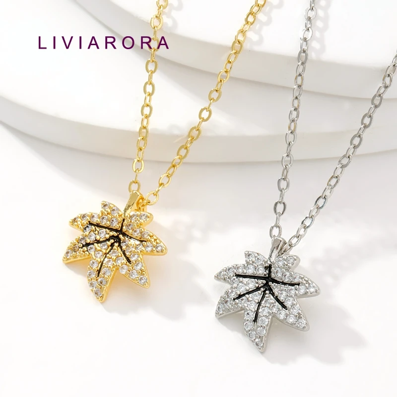 18K Gold Plated Brass Maple Leaf Charms Pendant For Necklace Making Accessories,Inlaid Zircon Maple Leaf Charms,Jewelry Material view 2