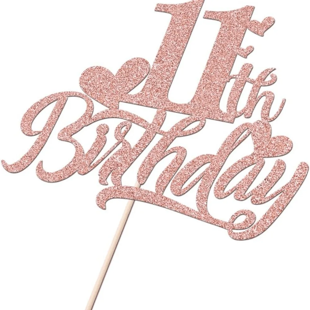 Roségoldener Tortenaufsatz zum 11. Geburtstag – glitzernde Roségold-Kuchendekoration zum 11. Geburtstag, eleganter Tortenaufsatz zum Kindergeburtstag – Detail 3